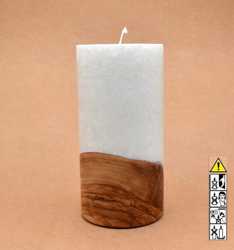 Kerze mit Holzelement, Individuelle, persönliche Hochzeitskerze  Holzkerze, Rund Stearinoptik, Hochzeitskerze mit Teelicht im Kerzen online Shop für Hochzeiten bestellen, günstig kaufen.