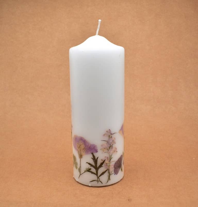 Kerze mit Blumen handgefertigt Stumpen Ø 90 x 250 mm rund