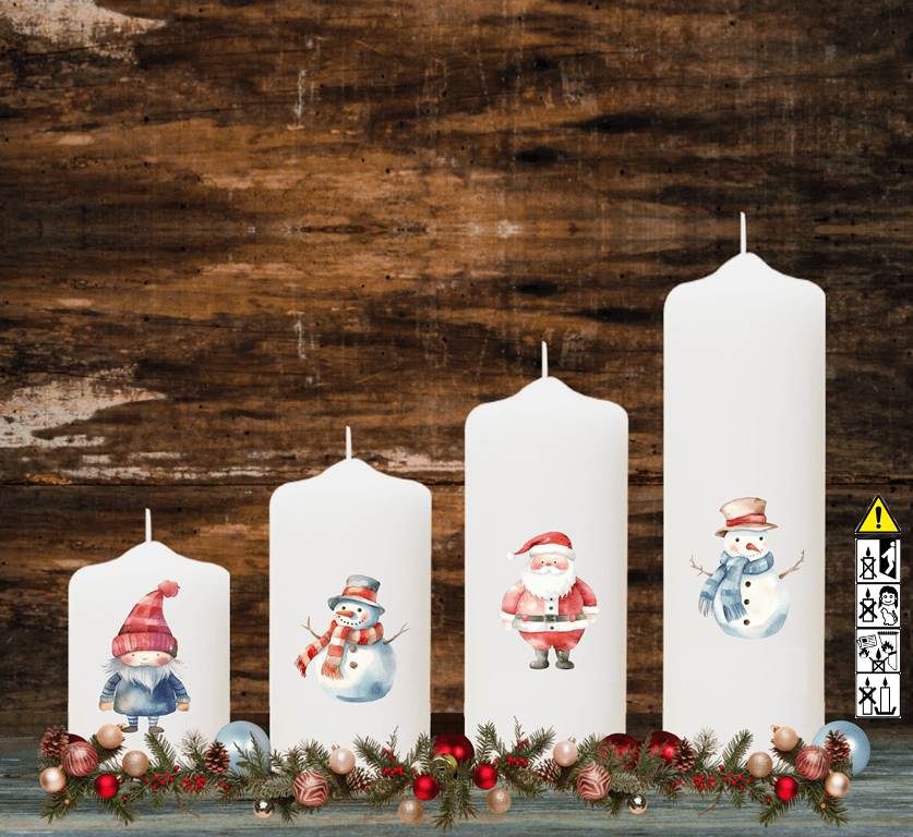 Adventskranzkerzen Figuren "Wichtl, Nikolaus, Schneemann" 4-Set abgestuft Adventskranzkerzen Figuren "Wichtl, Nikolaus, Schneemann" 4-Set abgestuft