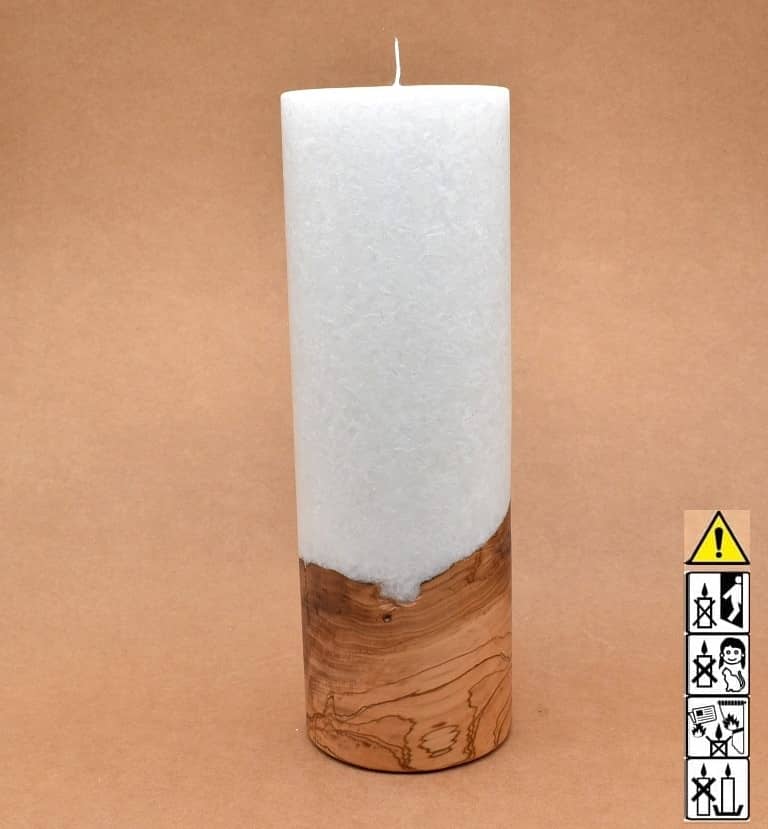 Kerze mit Holz Unikat Rund 100 x 300 mm mit Docht Nr.: 9