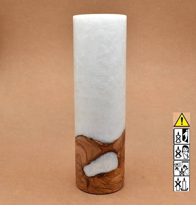 Kerze mit Holz Unikat Rund 90 x 300 mm Nr.3 mit Teelicht