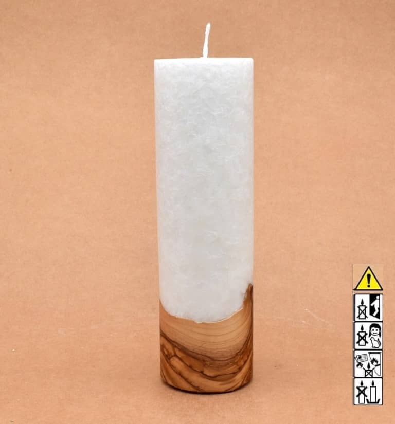 Liebliche Kerze mit Holz Unikat Rund 60 x 200 mm mit Docht Nr.: 4