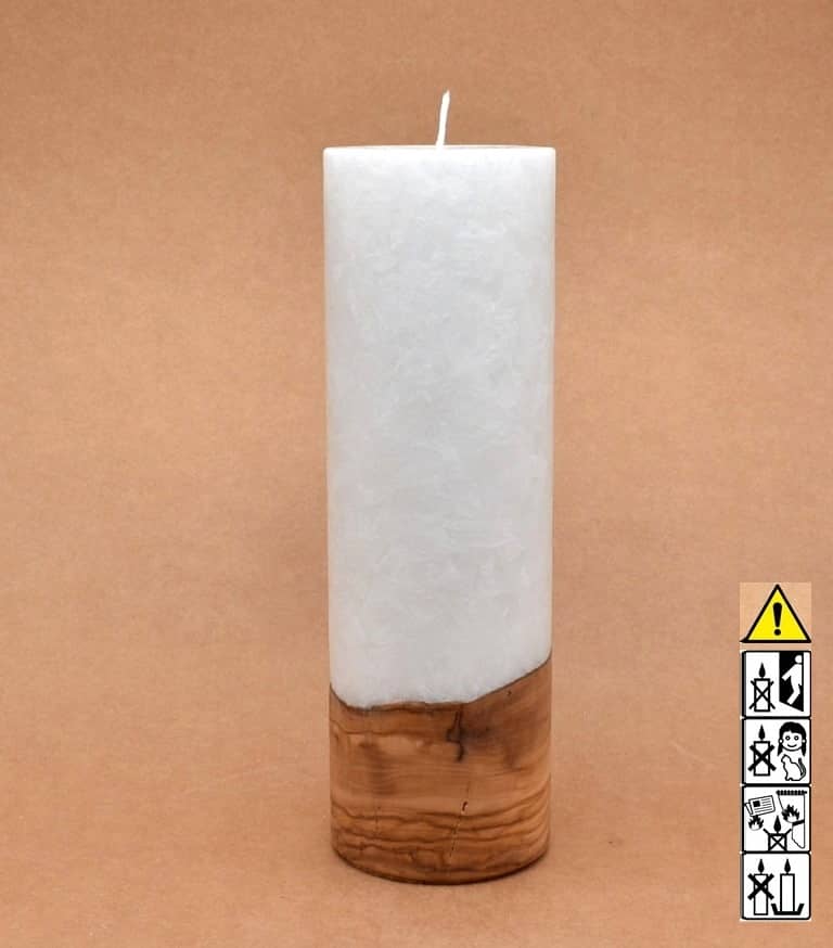 Kerze 80x250mm mit Holzelement, Individuelle, persönliche Hochzeitskerze  Holzkerze, Rund Stearinoptik, Hochzeitskerze mit Teelicht im Kerzen online Shop für Hochzeiten bestellen, günstig kaufen.