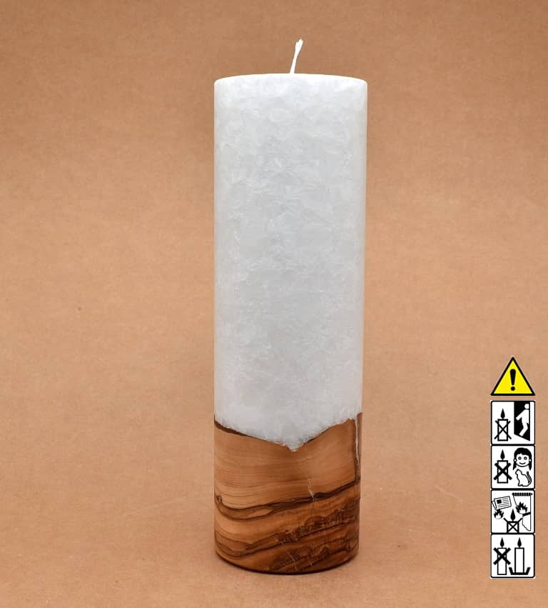 Kerze 80x250mm mit Holzelement, Individuelle, persönliche Hochzeitskerze  Holzkerze, Rund Stearinoptik, Hochzeitskerze mit Teelicht im Kerzen online Shop für Hochzeiten bestellen, günstig kaufen.