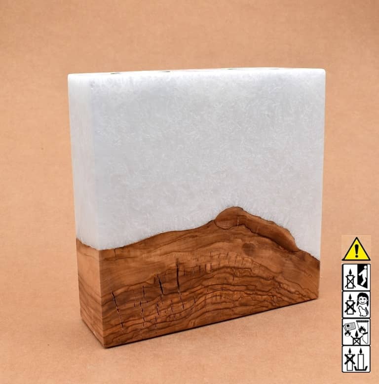 Kerze mit Sockel Holz Unikat Quader 60 x 200 x 200 mm 2 x Teelicht Nr.: 2