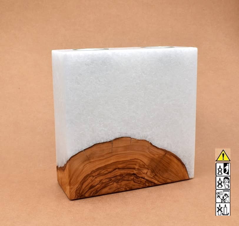 Kerze mit Sockel Holz Unikat Quader 60 x 200 x 200 mm 2 x Teelicht Nr.: 2