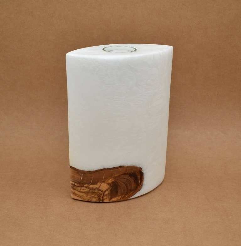 Kerze mit Holz Unikat Oval Kanten spitz 210 x 140 x 80 mm mit 1 x Teelicht Nr: 9