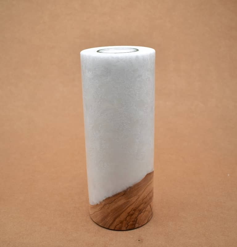 Kerze mit Holz Unikat Rund 80 x 200 mm mit Teelicht Nr.: 21