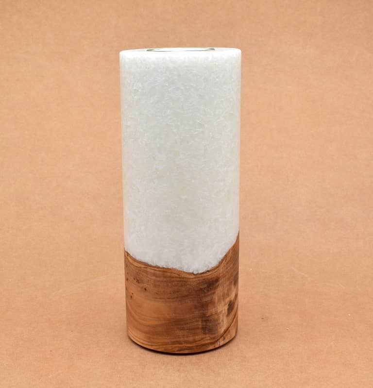 Kerze mit Holz Unikat Rund 80 x 200 mm mit Teelicht Nr.: 21
