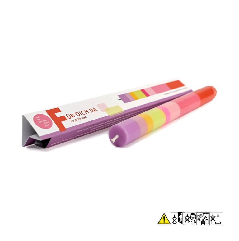 Bunte Stabkerze "Für dich da" 22 x 230 mm (ohne Deko)