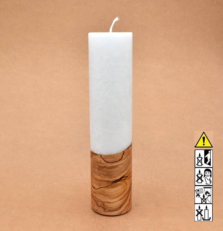 Kerze mit Holz Unikat Rund 60 x 250 mm mit Docht Nr.: 17