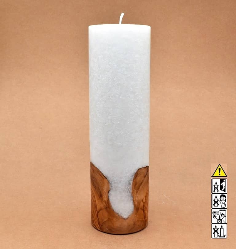 Runde Kerzen mit Holzelement mit Docht ❤️ online kaufen