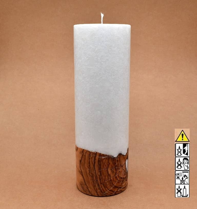 Kerze mit Holz Unikat Rund 100 x 300 mm mit Docht Nr.: 3
