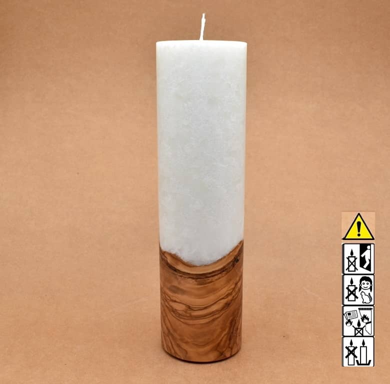 Kerze mit Holz Unikat Rund 70 x 250 mm mit Docht Nr.: 4