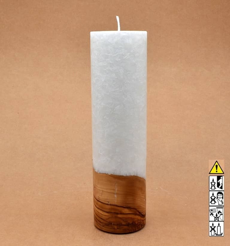 Kerze mit Holz Unikat Rund 70 x 250 mm mit Docht Nr.: 4