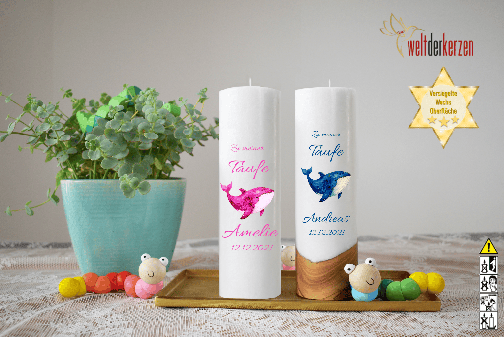 Taufkerze  Ø 6 oder 7 x 25 cm "Wal" Taufkerze  Ø 6 oder 7 x 25 cm "Wal"