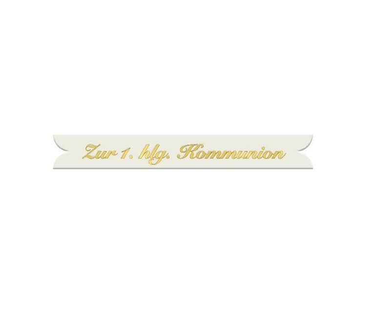 Verzierornamente Schriftband Zur Heiligen Kommunion gold auf Weiss 7 mm Band 11mm Verzierornamente Schriftband Zur Heiligen Kommunion gold auf Weiss 7 mm Band 11mm