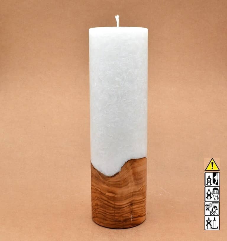 Kerze mit Holzelement, Individuelle, persönliche Hochzeitskerze  Holzkerze, Rund Stearinoptik, Hochzeitskerze mit Teelicht im Kerzen online Shop für Hochzeiten bestellen, günstig kaufen.