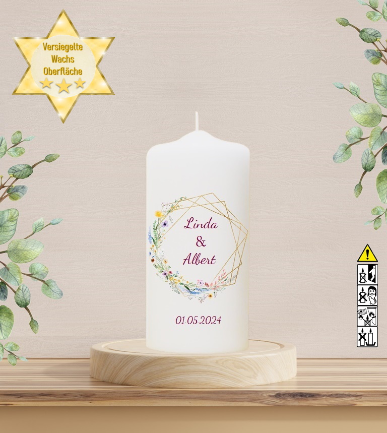Personalisierte Hochzeitskerze "Frühlingsblumen" 20 cm Personalisierte Hochzeitskerze "Frühlingsblumen" 20 cm