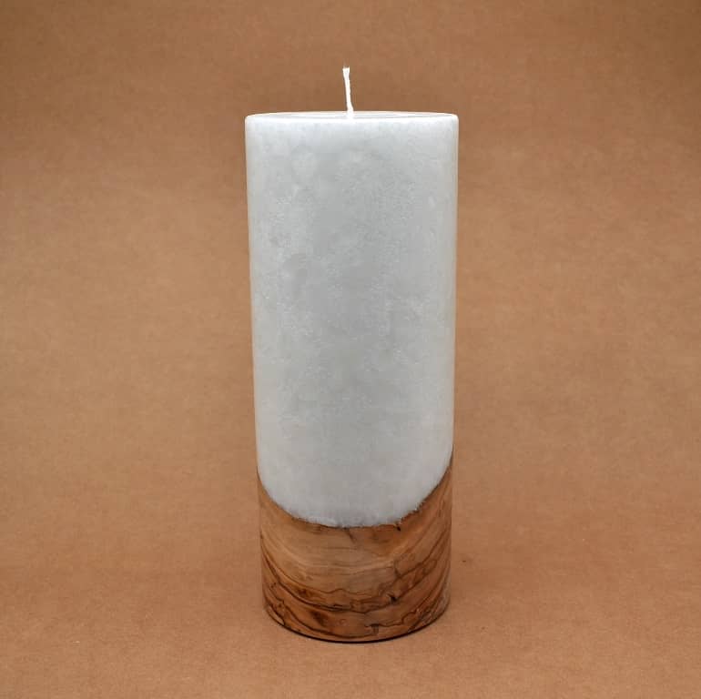 Kerze mit Holz Unikat Rund 100 x 250 mm mit Docht Nr.: 6