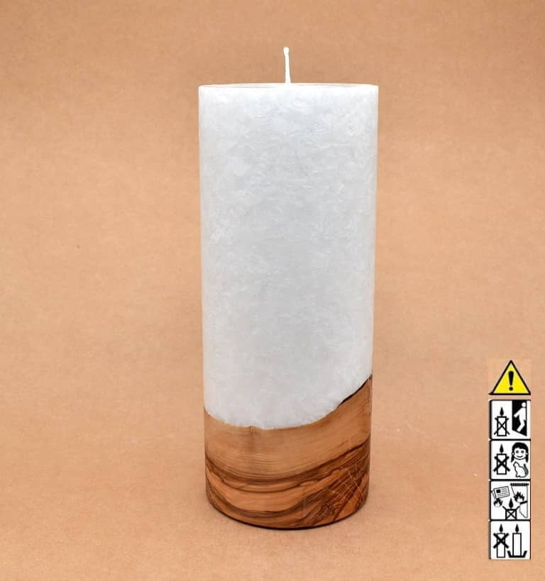 Kerze mit Holz Unikat Rund 100 x 250 mm mit Docht Nr.: 6