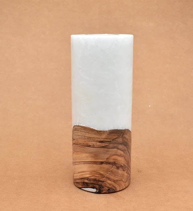 Kerze mit Holz Unikat Rund 80 x 200 mm mit Teelicht Nr.: 18