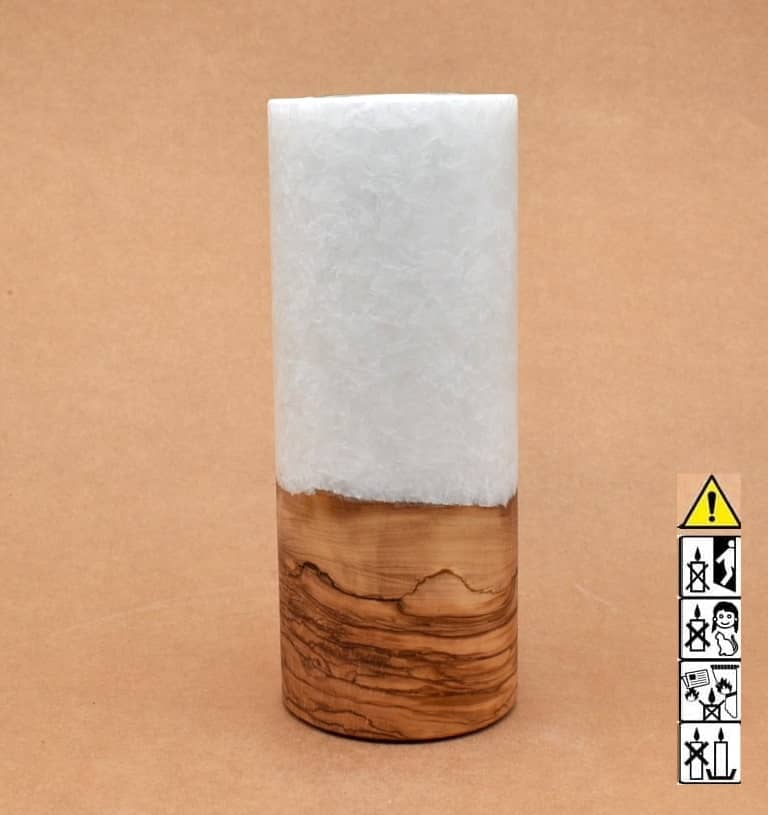 Kerze mit Holz Unikat Rund 80 x 200 mm mit Teelicht Nr.: 18