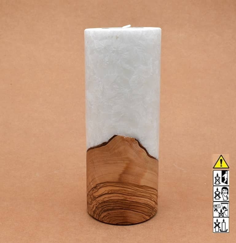 Kerze mit Holz Unikat Rund 80 x 200 mm mit Teelicht Nr.: 18