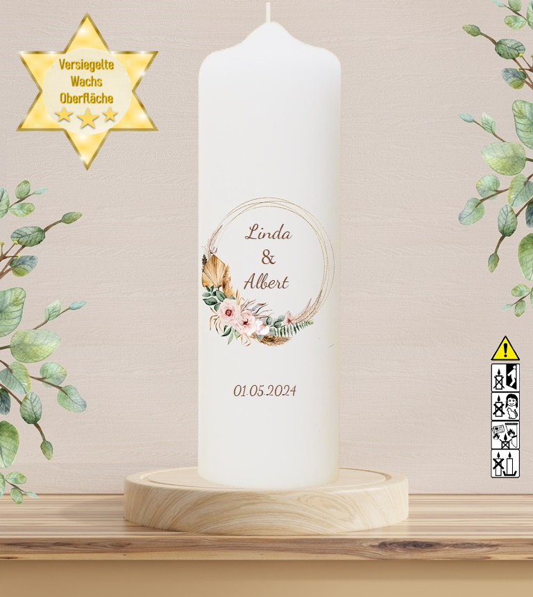 Personalisierte Hochzeitskerze "Rustica Kranz" 30 cm Personalisierte Hochzeitskerze "Rustica Kranz" 30 cm