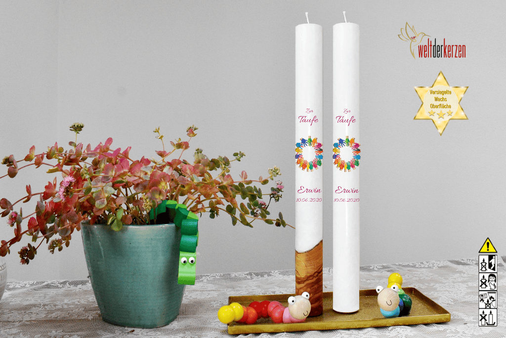 Taufkerze  Ø 4 x 40 cm "Gemeinschaft - Hände" Taufkerze  Ø 4 x 40 cm "Gemeinschaft - Hände"