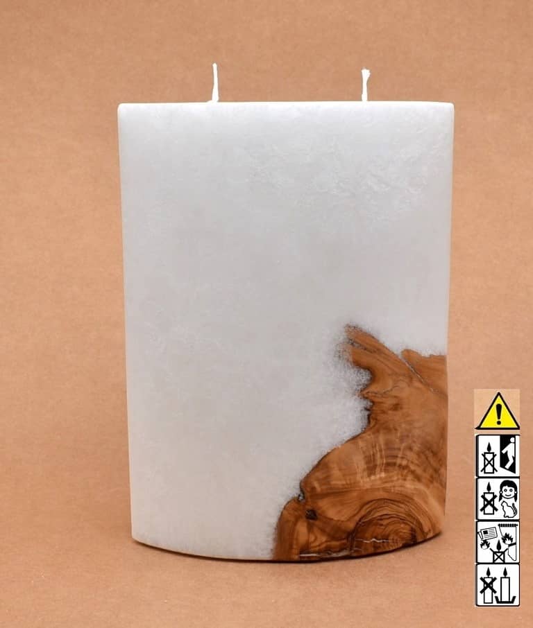 Kerze mit Holz Oval Kanten spitz 210 x 140 x 80 mm 2 x Docht. Nr.: 6