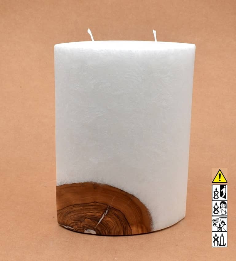 Kerze mit Holz Oval Kanten spitz 210 x 140 x 80 mm 2 x Docht. Nr