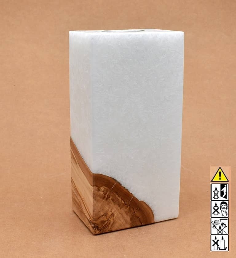 Kerze mit Holz Unikat Quader 70 x 100 x 200 mm mit Teelicht Nr.: 7