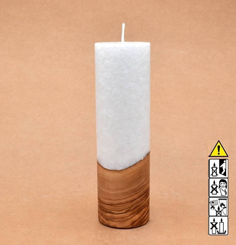 Liebliche Kerze mit Holz Unikat Rund 60 x 200 mm mit Docht Nr.: 2
