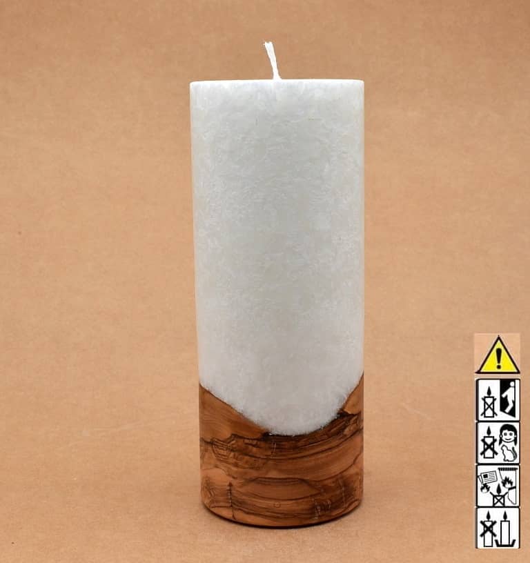 Kerze mit Holz Unikat Rund 80 x 200 mm mit Docht Nr.: 10