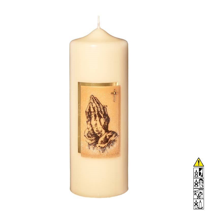 Gedenkkerze champagner betende Hände 200 x 70 mm Eine edle Kerze für die Trauer und zum Gedenken champagner betende Hände 200 x 70 mm