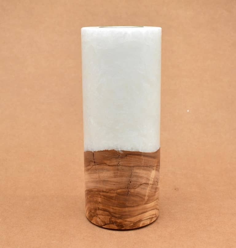 Kerze mit Holz Unikat Rund 80 x 200 mm mit Teelicht Nr.: 26