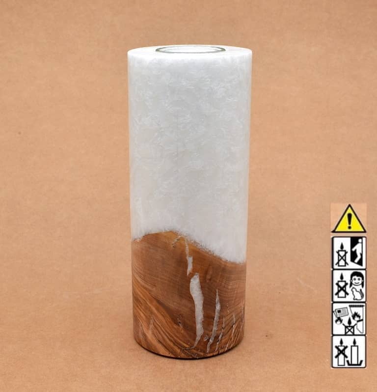 Kerze mit Holz Unikat Rund 80 x 200 mm mit Teelicht Nr.: 26