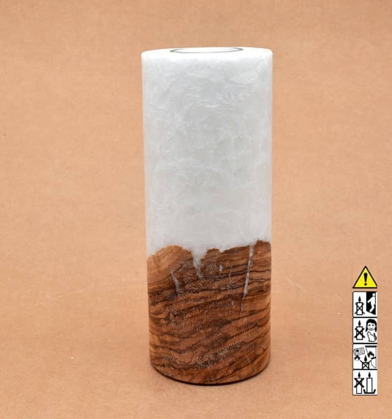 Kerze mit Holz Unikat Rund 80 x 200 mm mit Teelicht Nr.: 26