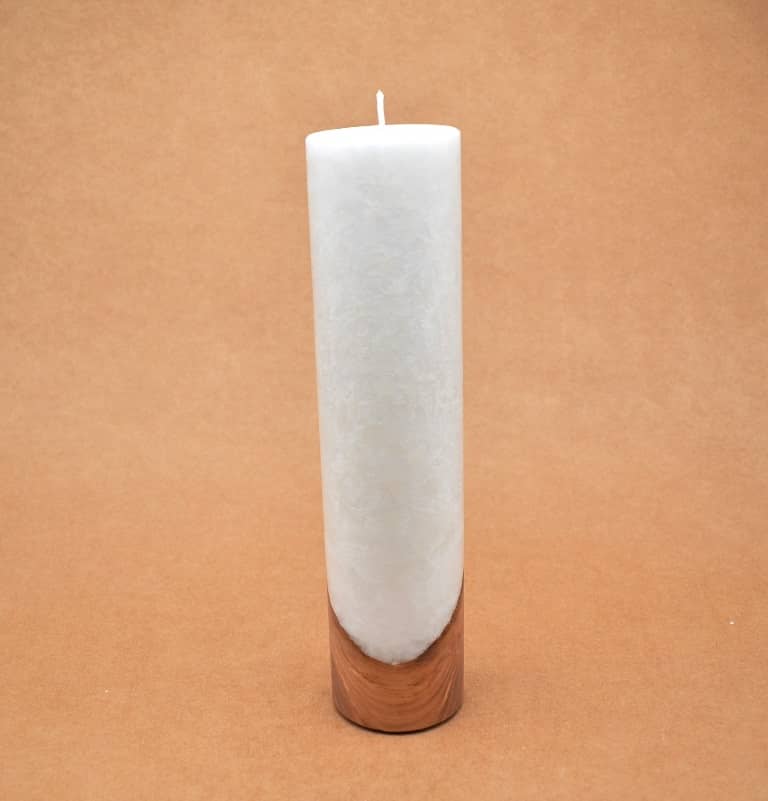 Kerze mit Holz Unikat Rund 60 x 250 mm mit Docht Nr.: 11