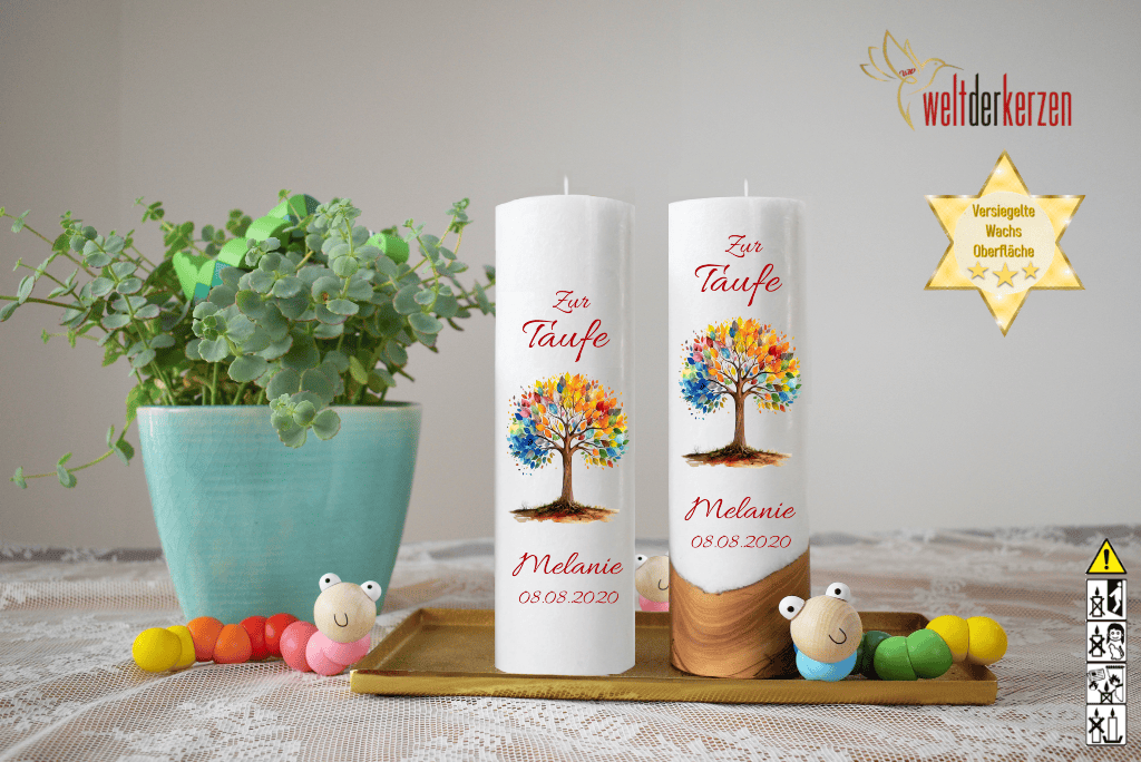 Taufkerze  Ø 6 oder 7 x 25 cm "Lebensbaum" Taufkerze  Ø 6 oder 7 x 25 cm "Lebensbaum"