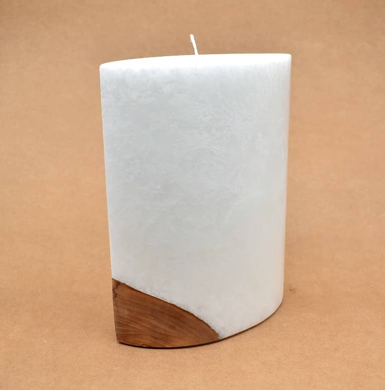 Kerze mit Holz Oval Kanten spitz 210 x 140 x 80 mm 1 x Docht. Nr.: 6