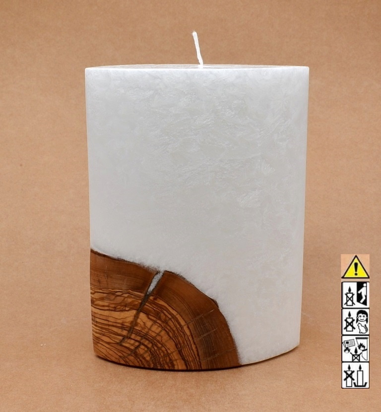 Kerze mit Holz Oval Kanten spitz 210 x 140 x 80 mm 1 x Docht. Nr.: 6