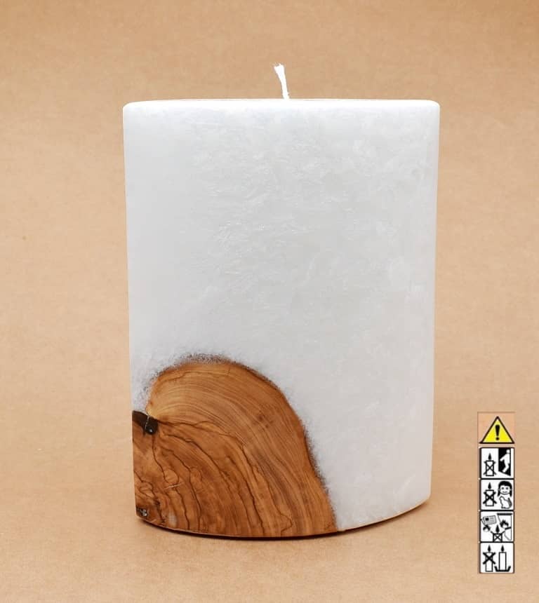 Kerze mit Holz Oval Kanten spitz 210 x 140 x 80 mm 1 x Docht. Nr.: 6