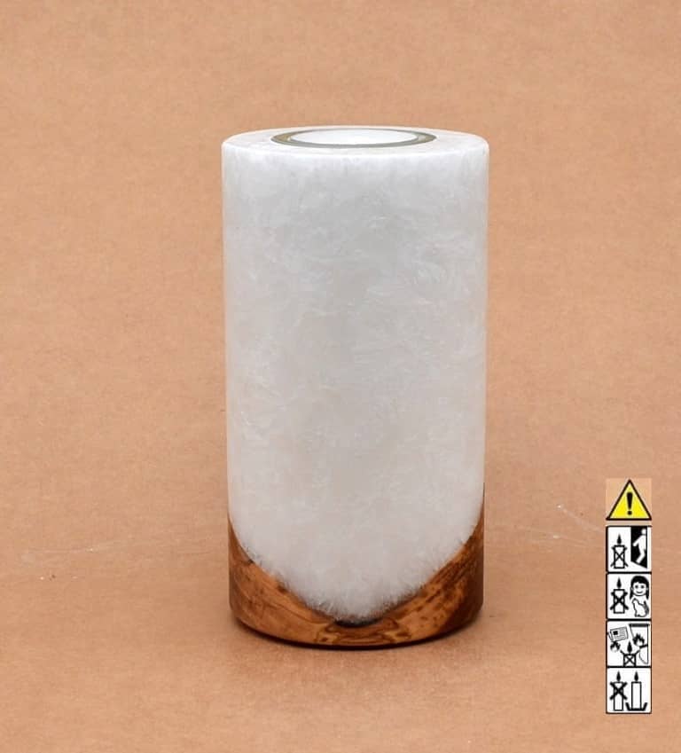 Kerze mit Holz Unikat Rund 80 x 150 mm mit Teelicht Nr.: 3