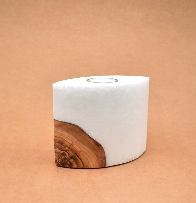 Kerze mit Holz Unikat Oval 80 x 140 x 120 mm mit 1 Teelicht Nr.: 4