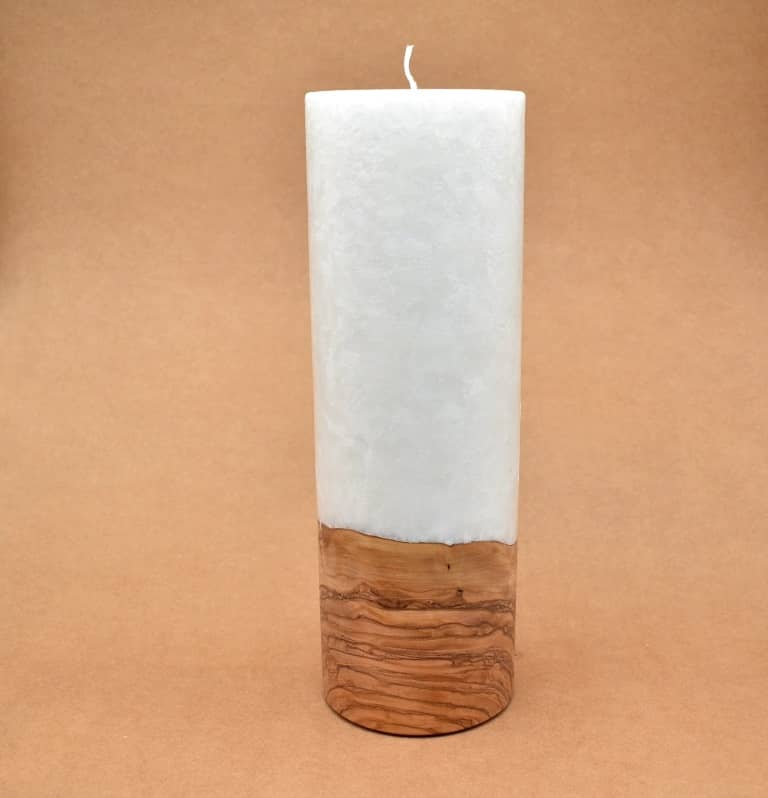 Kerze mit Holz Unikat Rund 100 x 300 mm mit Docht Nr.: 10