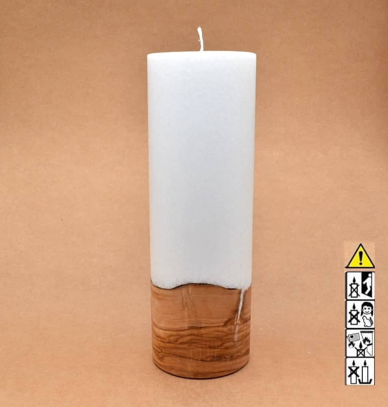 Kerze mit Holz Unikat Rund 100 x 300 mm mit Docht Nr.: 10
