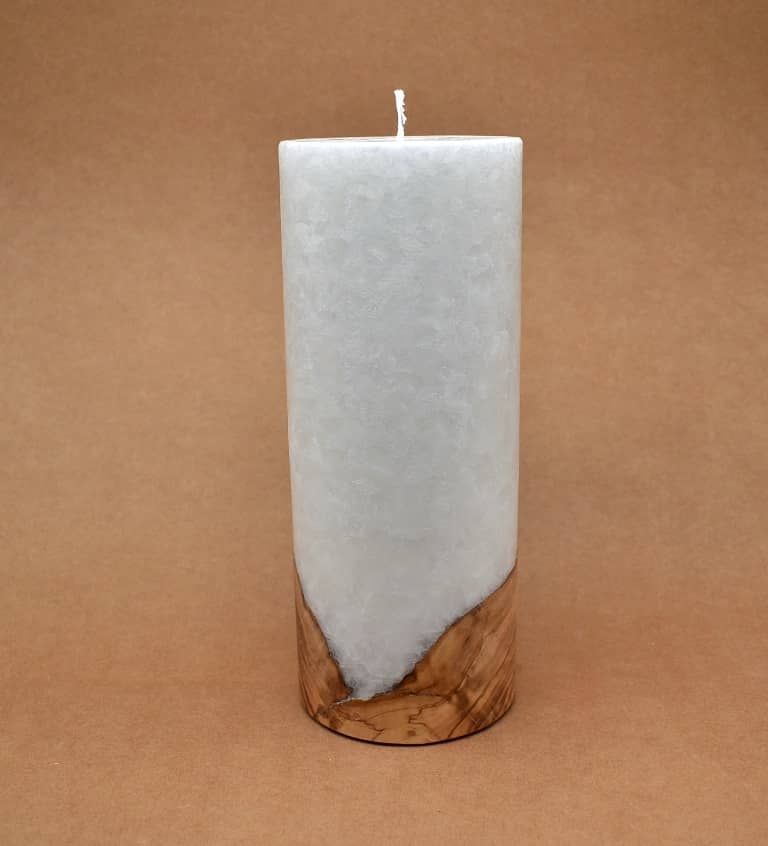 Kerze mit Holz Unikat Rund 100 x 250 mm mit Docht Nr.: 2