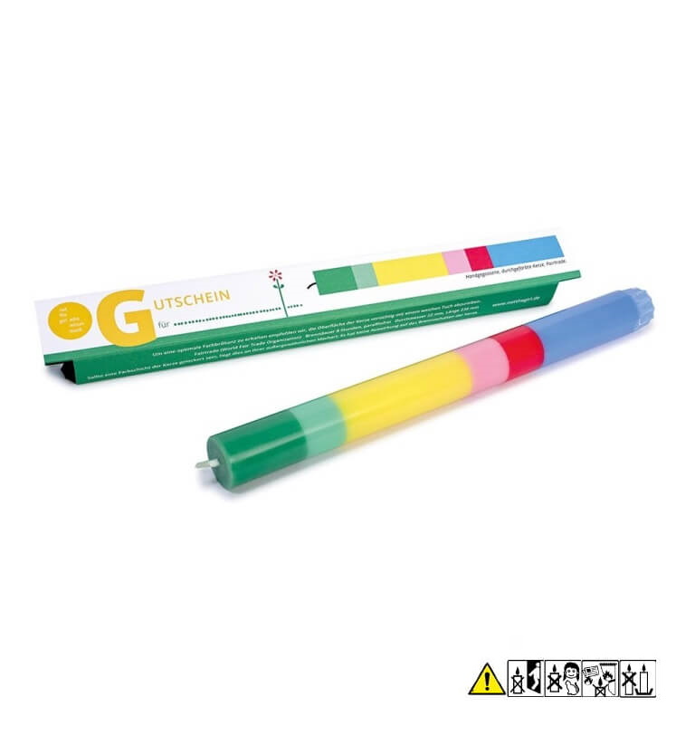 Bunte Stabkerze "GUTSCHEIN" 22 x 230 mm (ohne Deko)